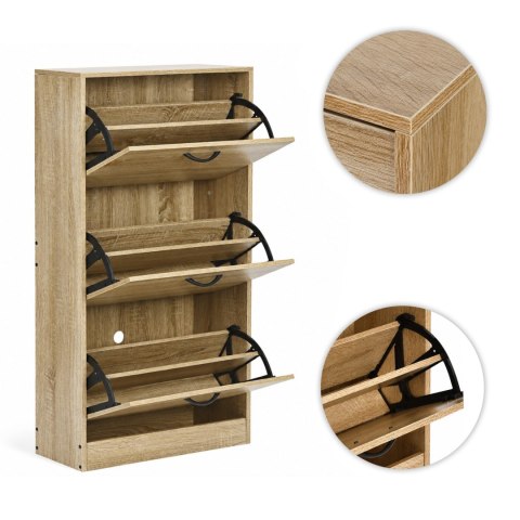 Szafka na buty 3-komorowa 60 cm uchylna do przedpokoju loft jasny dąb ModernHome