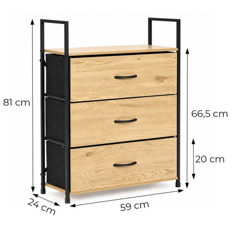 Szafka z 3 szufladami materiałowymi regał 60 cm organizer tekstylny loft ModernHome