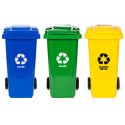 Zestaw 3 koszy na śmieci pojemniki 3x240L niebieski zielony żółty makulatura szkło plastik gumowe koła