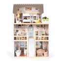 Drewniany domek dla lalek Laura 3 piętra 5 pomieszczeń 15 mebelków ECOTOYS