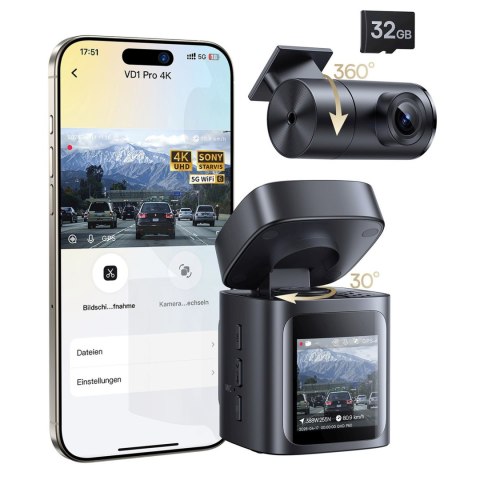 Kamera samochodowa wideorejestrator z akumulatorem 4K 1080p WiFi GPS - czarny
