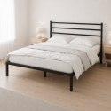 Łóżko metalowe 135x190 cm ze stelażem i zagłówkiem minimalistyczna czarna rama ModernHome