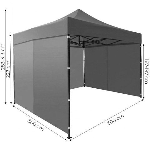 PAWILON HANDLOWY Ogrodowy Eventowy 3x3m Automatyczny 4 ścianki - SZARY