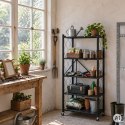 Regał magazynowy 5 półek składany stalowy na kółkach czarny loft ModernHome