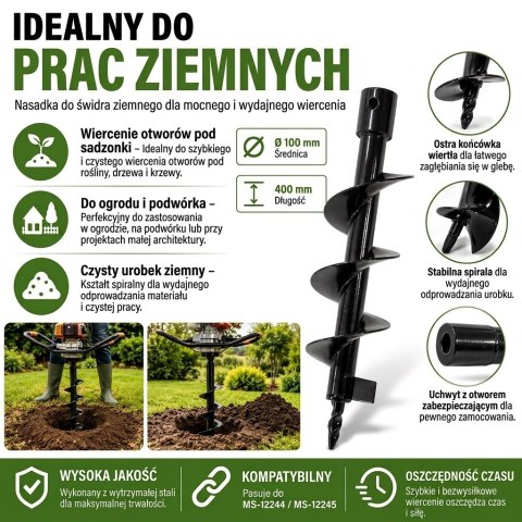Świder do ziemi / sadzenia / ślimakowy do urządzenia wiertniczego 100x400 mm