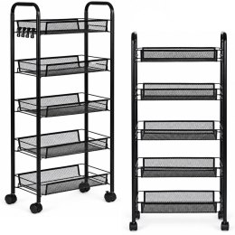 Metalowy regał mobliny organizer łazienkowy kuchenny z 5 półkami kółka czarny ModernHome
