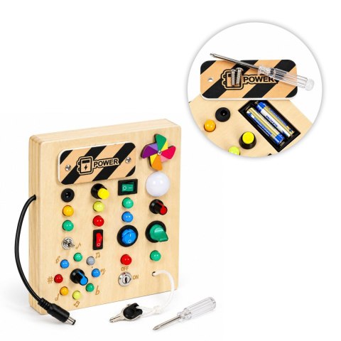 Drewniana tablica manipulacyjna interaktywna przełączniki światła LED ECOTOYS
