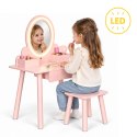 Drewniana toaletka dziecięca lustro LED szuflada taboret 6 akcesoriów różowa ECOTOYS
