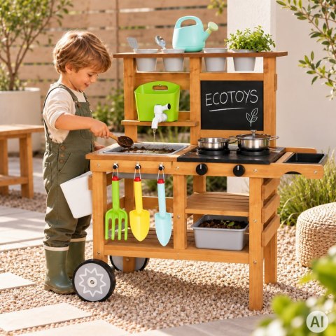 Kuchnia błotna ogrodowa outdoor dla dzieci z akcesoriami tablica kredowa ECOTOYS