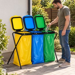 Stojak do segregacji śmieci 3x120 litrów kosz na śmieci odpady 3 stanowiska stelaż MultiGarden
