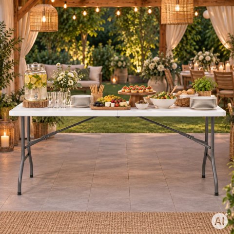 Stół ogrodowy cateringowy 153x70 cm składany w walizkę biały MultiGarden
