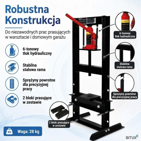 Prasa hydrauliczna warsztatowa / podnośnikowa 6000 kg (6 T), czarna, BITUXX