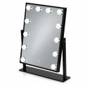 Lustro do makijażu LED 30x40 cm kosmetyczne podświetlane 3 barwy 12 żarówek czarne ModernHome
