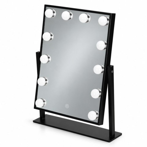 Lustro do makijażu LED 30x40 cm kosmetyczne podświetlane 3 barwy 12 żarówek czarne ModernHome
