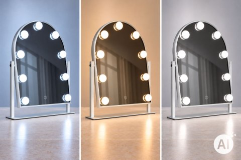 Lustro do makijażu LED 30x40 cm kosmetyczne podświetlane 3 barwy 9 żarówek ModernHome