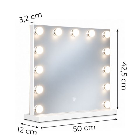 Lustro do makijażu LED 50x40 cm kosmetyczne podświetlane 3 barwy 13 żarówek ModernHome