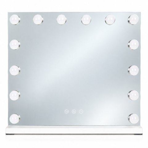 Lustro do makijażu LED 57x46 cm kosmetyczne podświetlane 3 barwy regulacja jasności 15 żarówek ModernHome