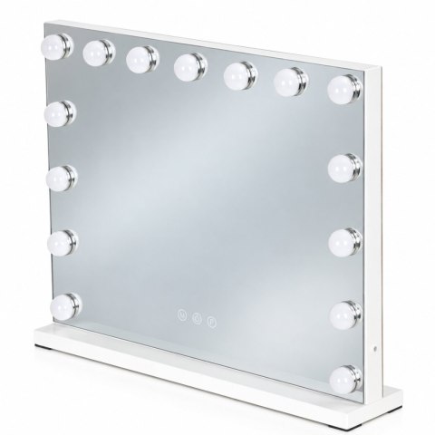 Lustro do makijażu LED 57x46 cm kosmetyczne podświetlane 3 barwy regulacja jasności 15 żarówek ModernHome