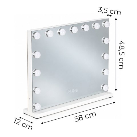 Lustro do makijażu LED 57x46 cm kosmetyczne podświetlane 3 barwy regulacja jasności 15 żarówek ModernHome