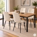 Komplet 4 krzeseł pikowanych welurowych do jadalni i salonu kremowe ModernHome